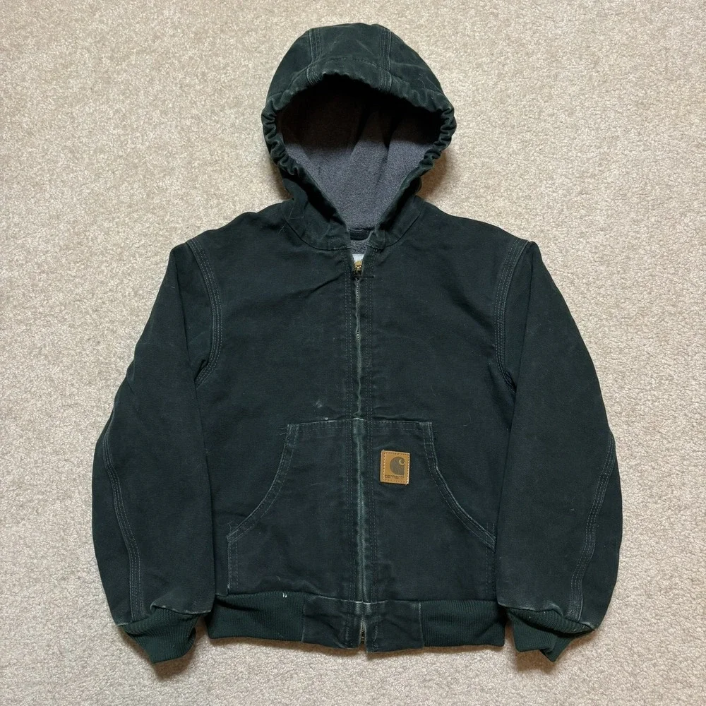 Vtg Carhartt Jacket Boys‎ Small 6/7 Spruce Green Canvas Hooded Active YYJ169 SPC
